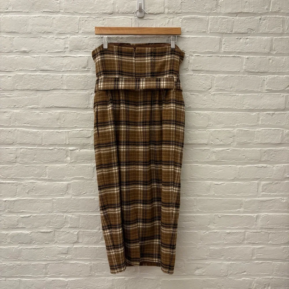 Anthropologie || Plaid Belted Midi Dress Pencil‎ Straight Wool Brown 6